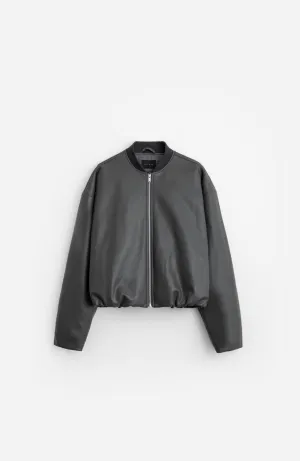 Faux Leather Oversized Cropped Bomber