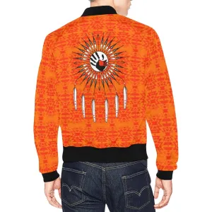 Fire Colors and Turquoise Orange Feather Directions Bomber Jacket for Men