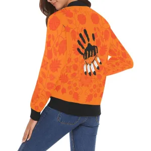 Floral Beadwork Real Orange A feather for each Bomber Jacket for Women