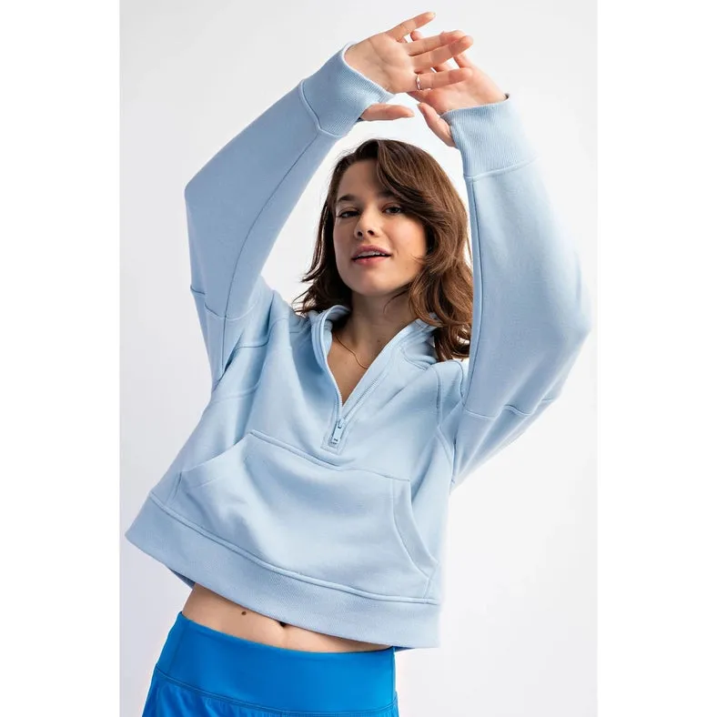 French Terry Cropped Hoodie Jacket Sky Blue