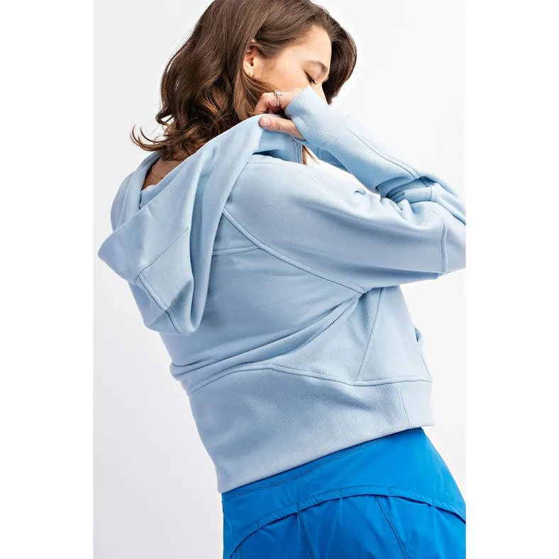 French Terry Cropped Hoodie Jacket Sky Blue