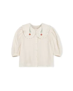 Gauze Embroidered Collared Blouse