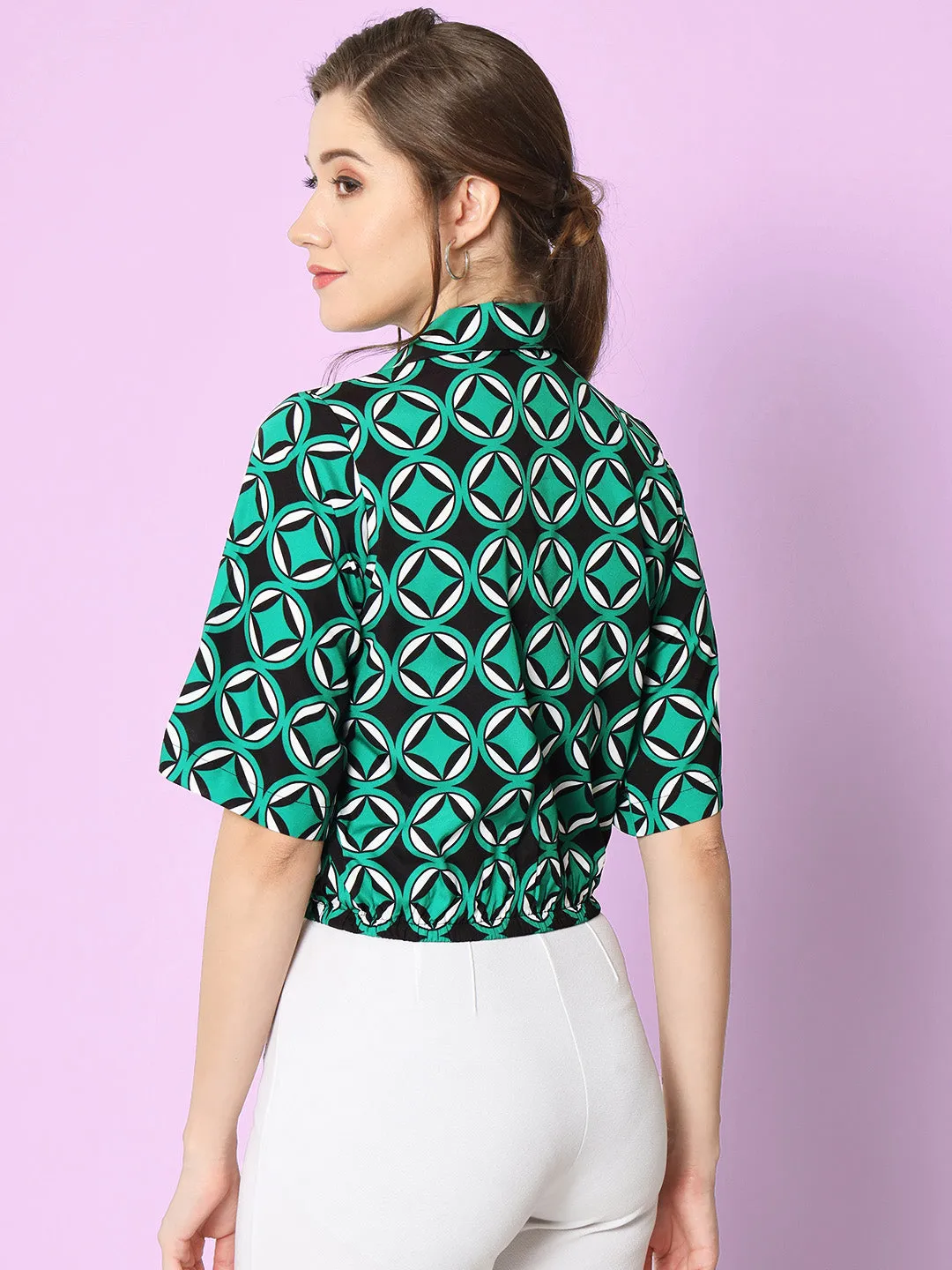 Geometric Printed Bardot Crop Top