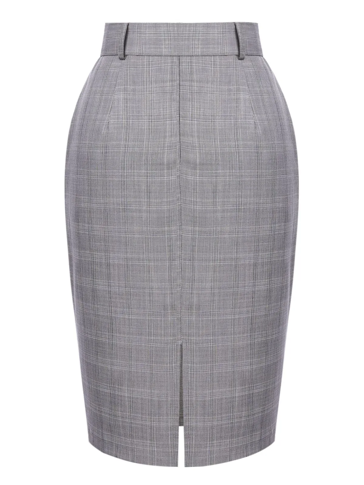 Gray 1960s Plaid Belt Pencil Skirt