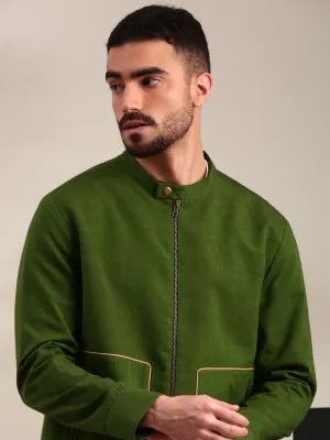 Green Cotton Bomber Jacket