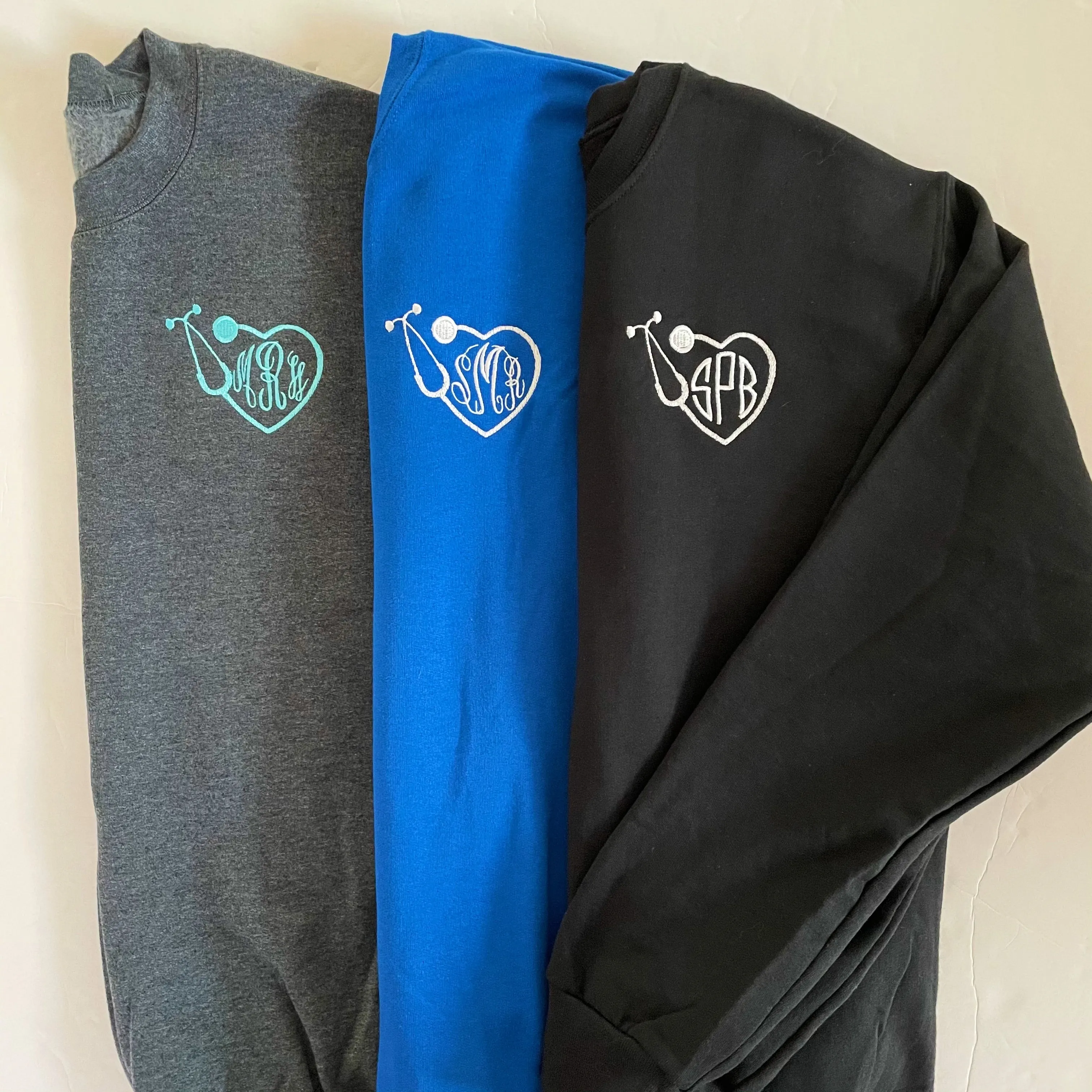 Heart Stethoscope Monogram Crewneck Sweatshirts