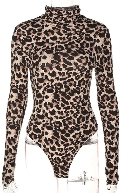 High/Turtle Neck Leopard Print Bodysuit