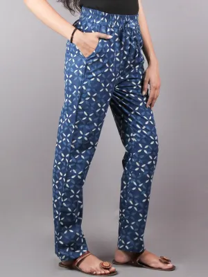 Indigo Hand Block Printed Elasticated Waist Trousers- T0317032