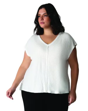 Jalena V-Neck Waffle Top | Ivory