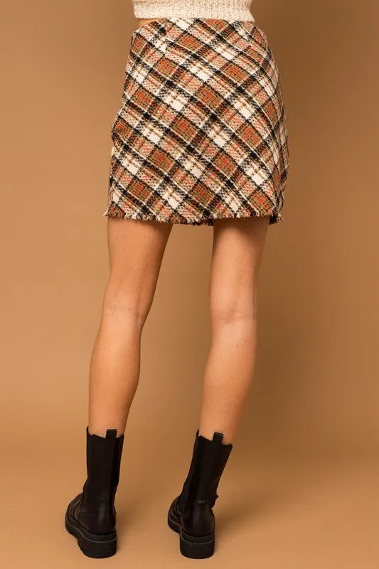 Jeannine Bias Plaid Frayed Hem Mini Skirt