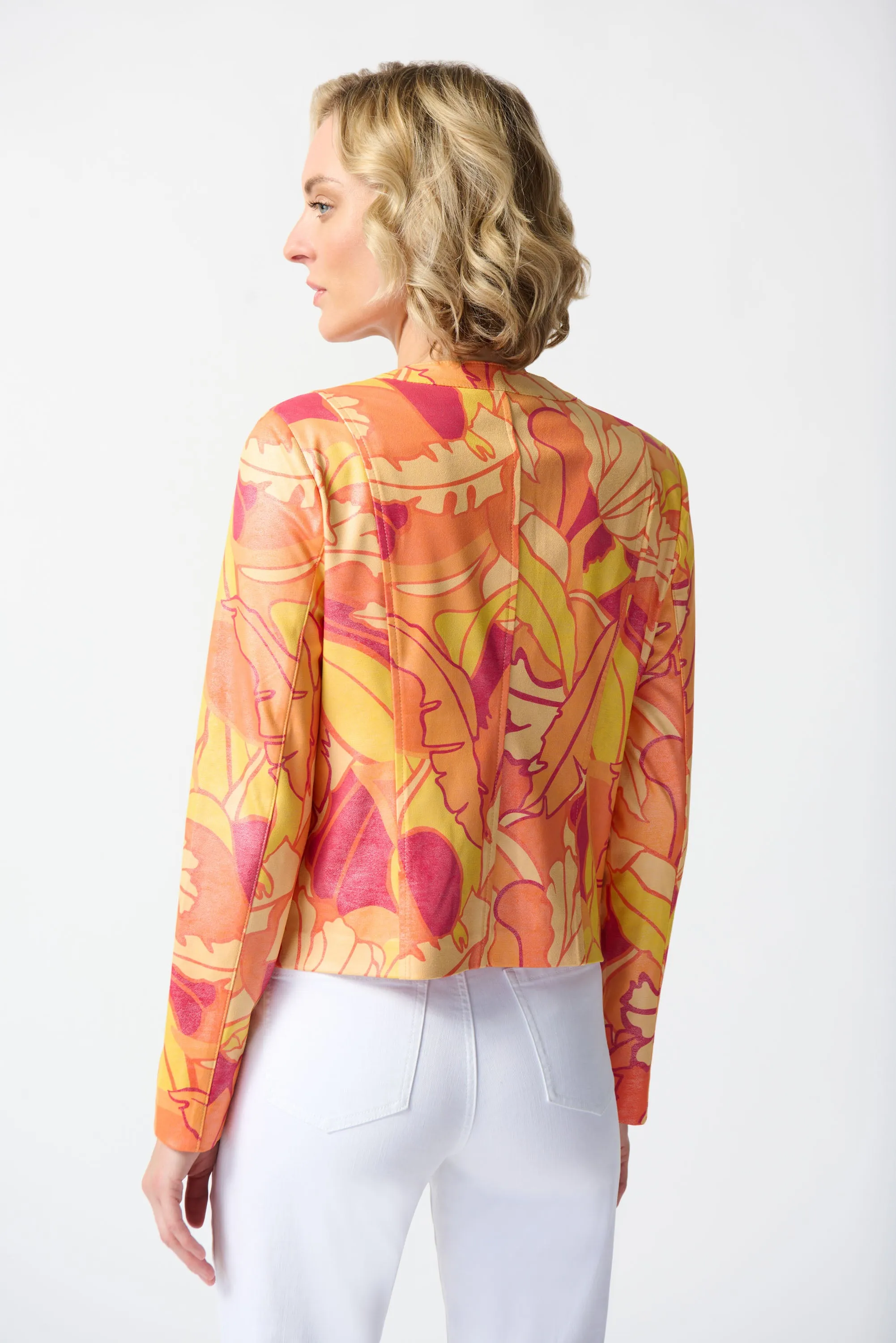 Joseph Ribkoff Sale, 242916 Tropical Print Faux Leather Jacket