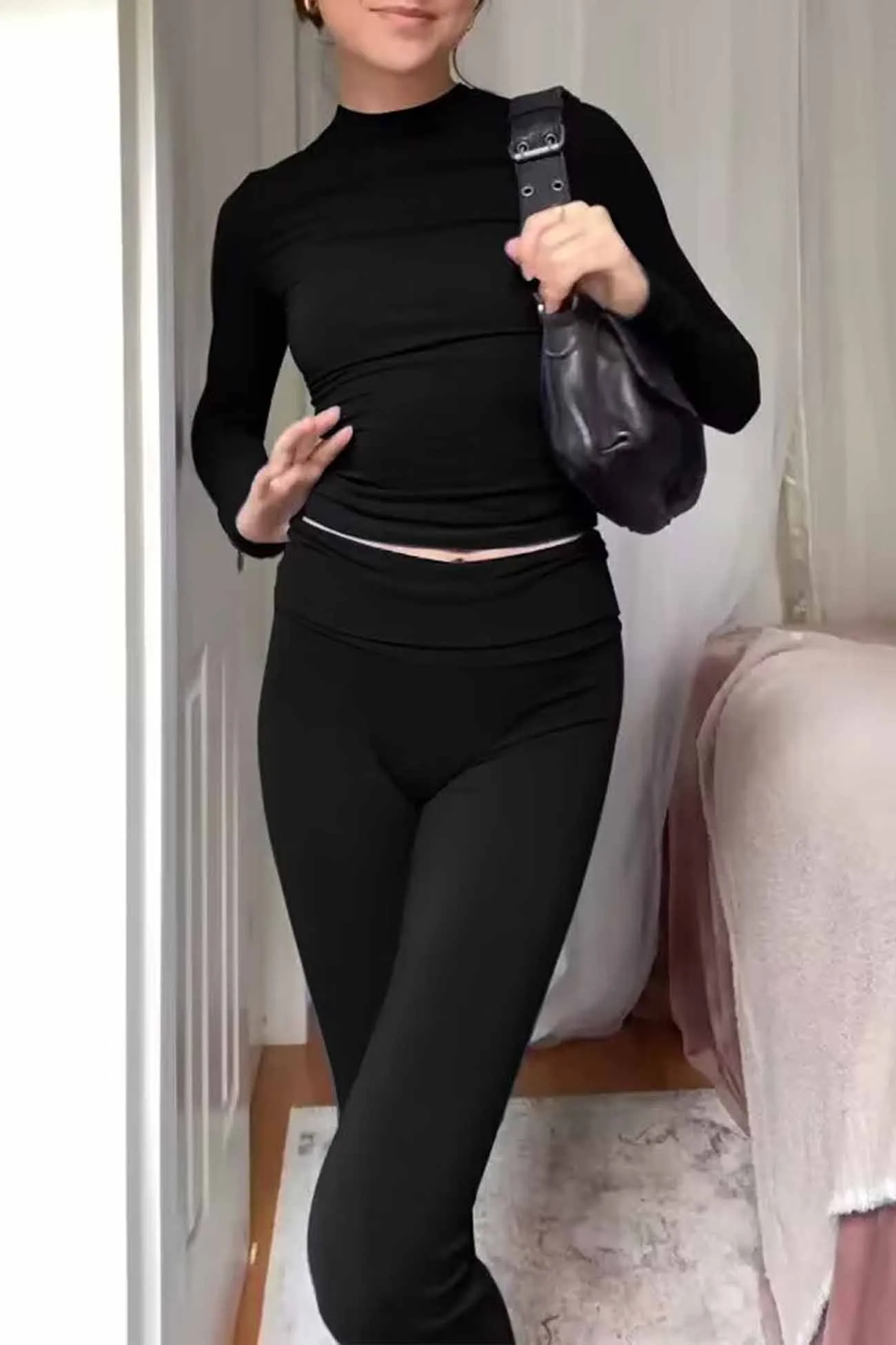 Joskaa Solid Half Turtleneck Long Sleeve Set