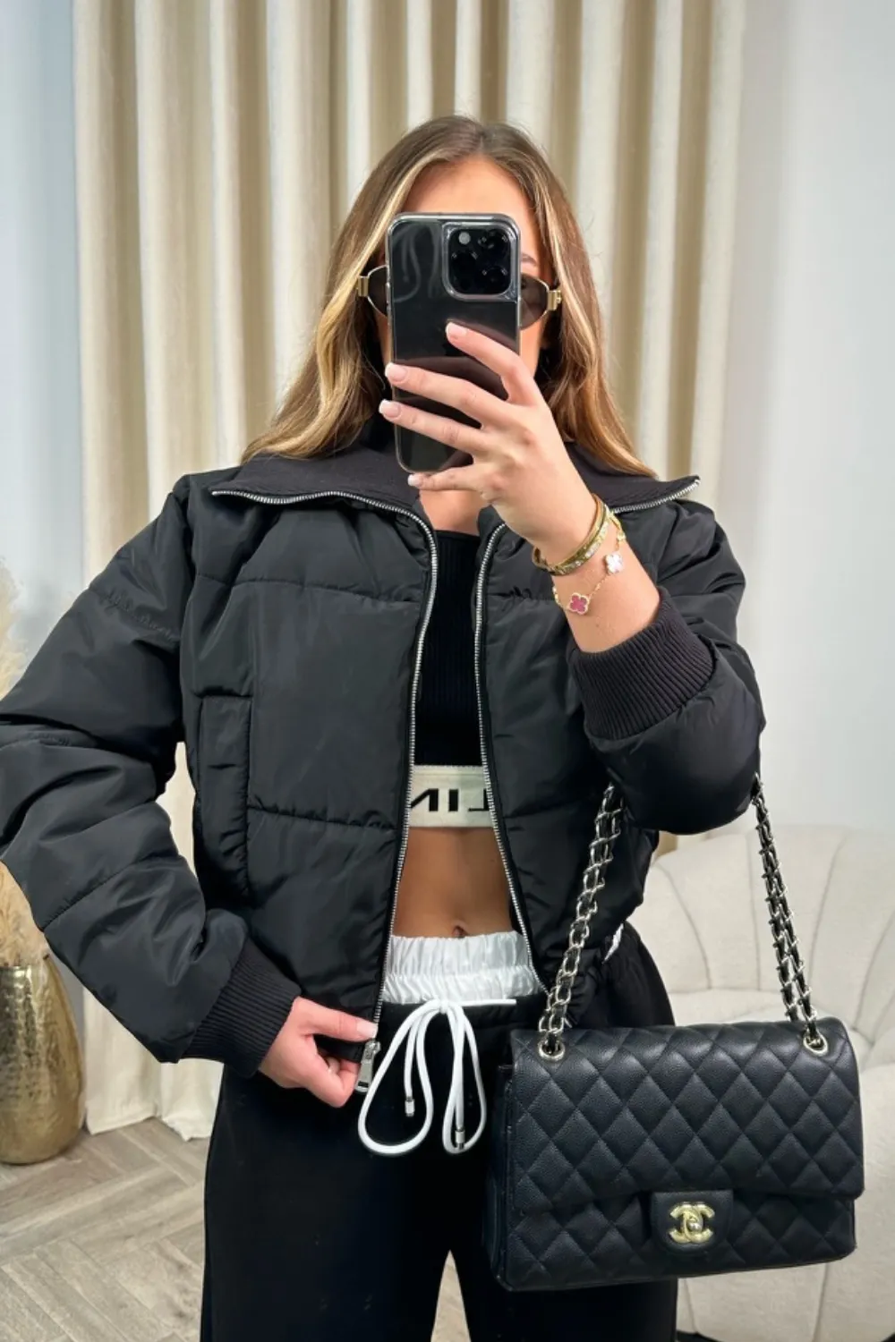 Kelsey black cropped puffer