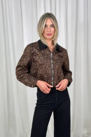 Kiera Crop Bomber Jacket In Leopard Print