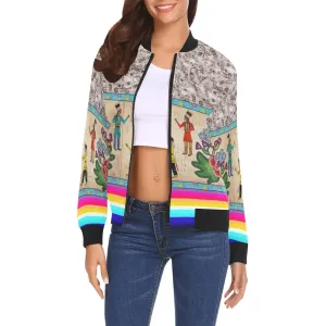 Kinship Ties All Over Print Bomber Jacket for Women