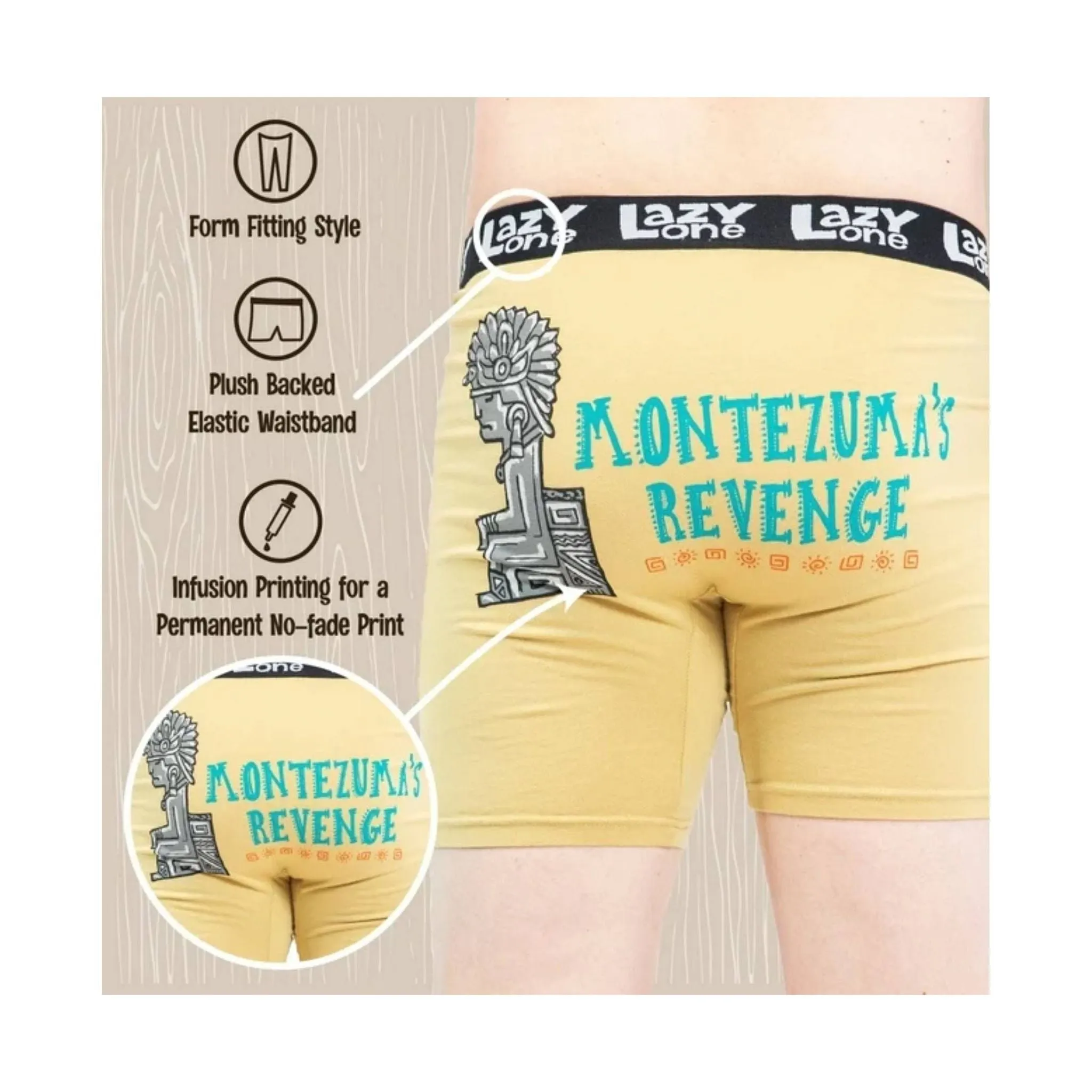 Lazy One Men's Montezuma Revenge Boxer Briefs - Yellow/ Blue/ Black