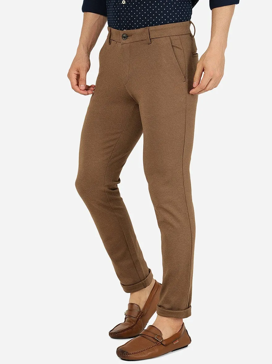 Light Brown Solid Venice Fit Casual Trouser | JadeBlue