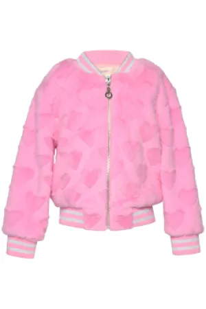 Little l Big Girls Heart Faux Fur Bomber Jacket