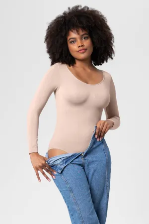 Long Sleeve Shaping Bodysuit Undershirt Women's Basic Bodysuit Shirt