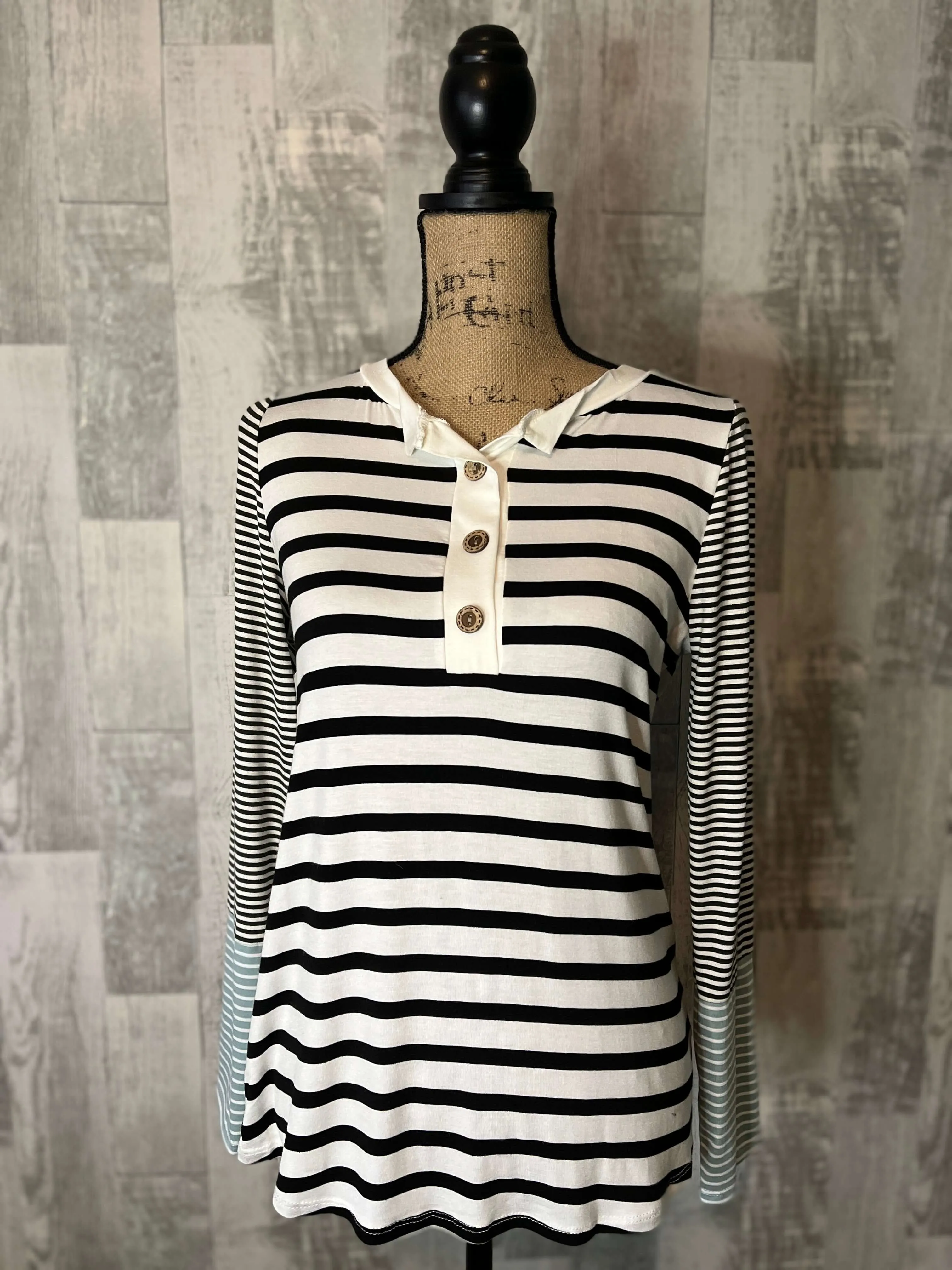 Look No Further Stripe Henley Top