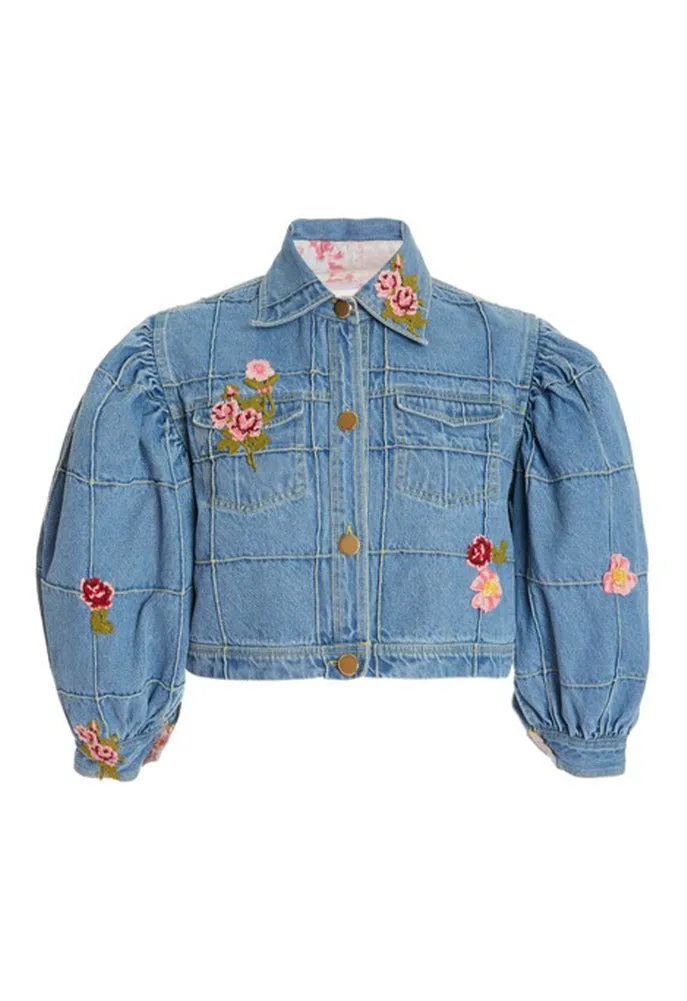 LoveShackFancy Devia Cropped Denim Jacket