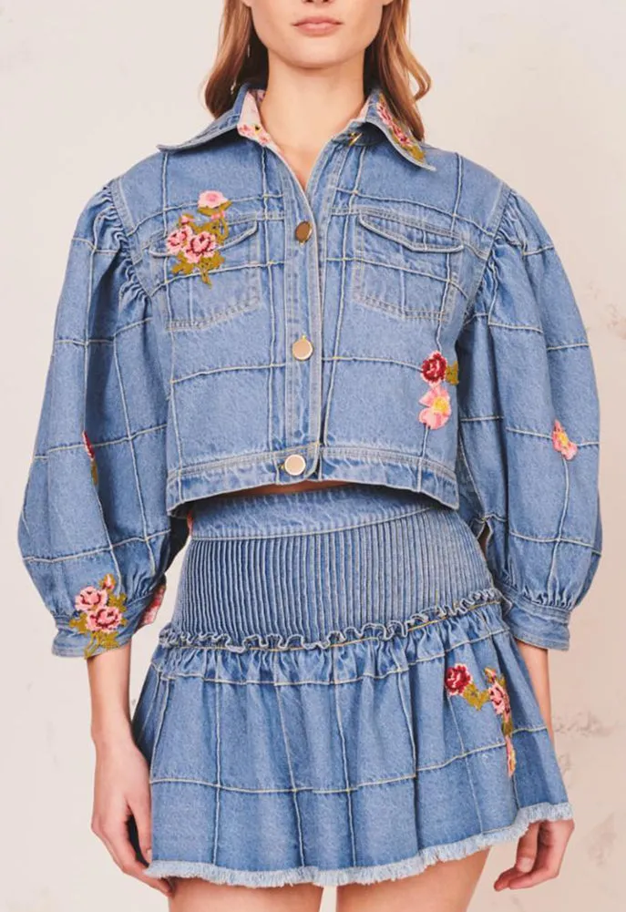 LoveShackFancy Devia Cropped Denim Jacket