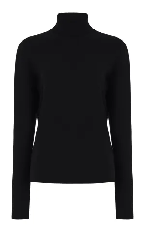 May Knit Turtleneck in Black Merino Wool Cashmere