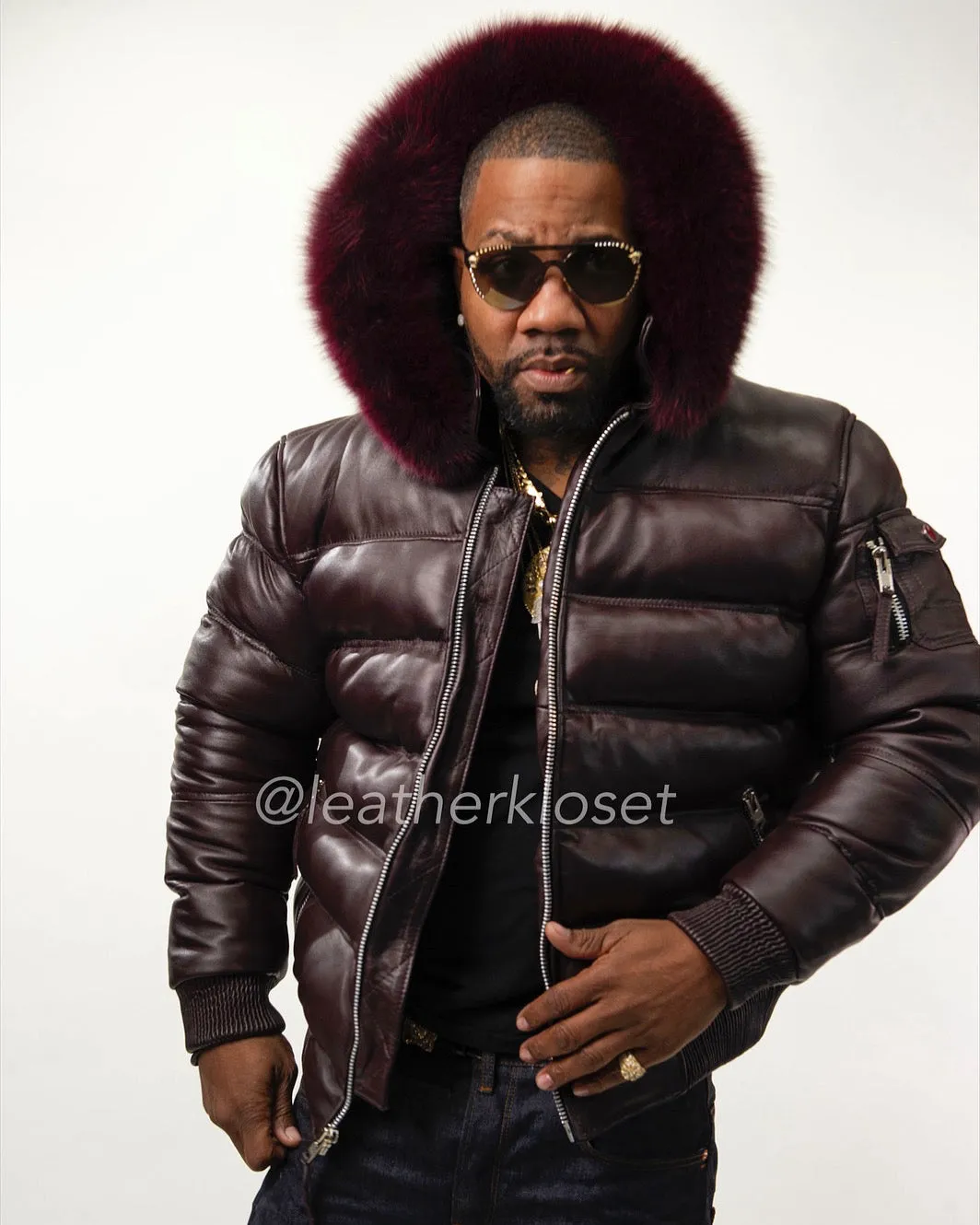 Men’s Aspen Leather Bubble Bomber Jacket [Wine]