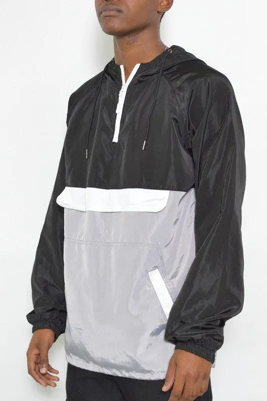 Mens Color Block Anorak Jacket Pullover Windbreaker