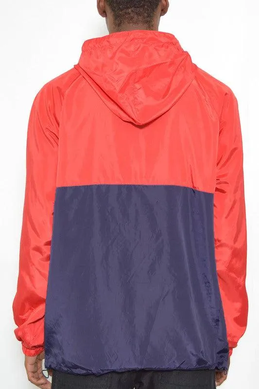 Mens Color Block Anorak Jacket Pullover Windbreaker