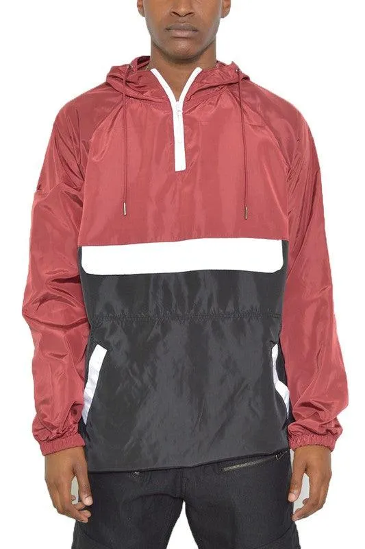 Mens Color Block Anorak Jacket Pullover Windbreaker