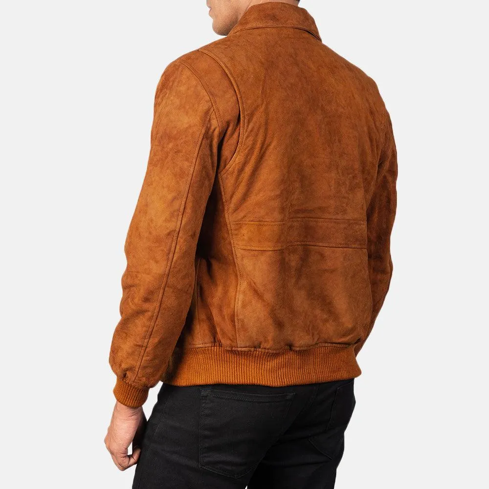 Mens Suede Leather Bomber Jacket