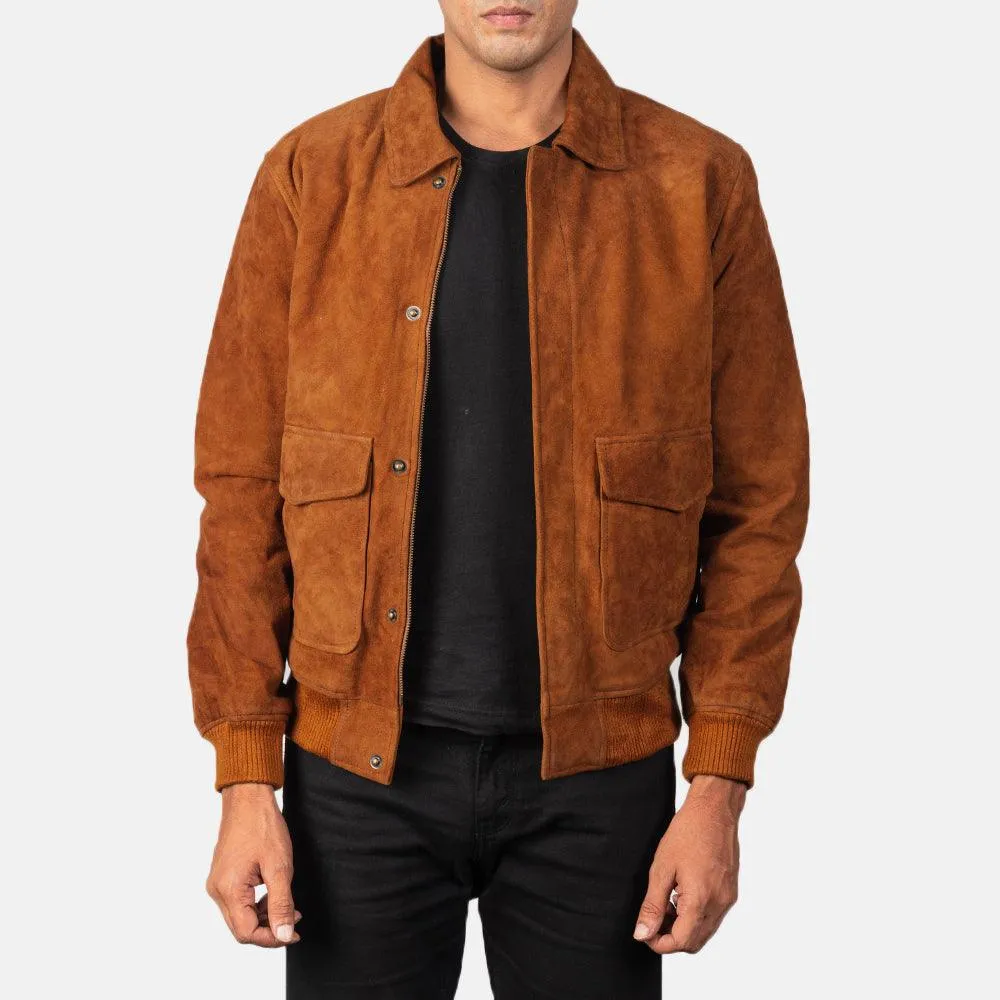 Mens Suede Leather Bomber Jacket