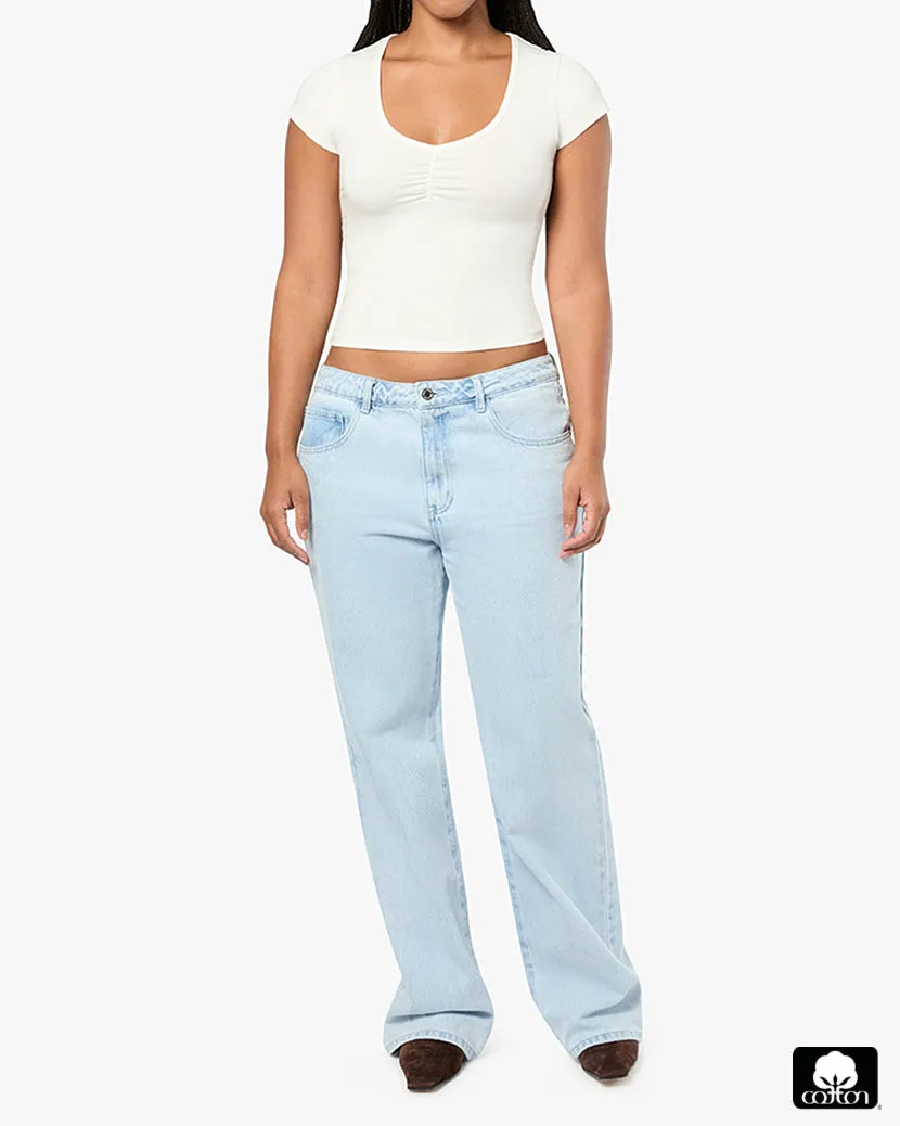 Mid Rise Slim Straight Pant