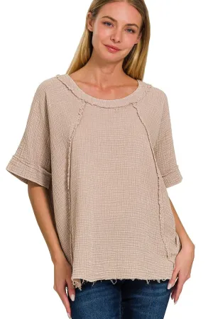 Mineral Washed Double Layer Gauze Top in Ash Mocha FINAL SALE