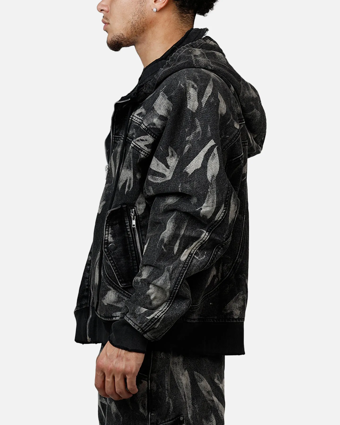 MNML Double Denim Hood Bomb Jacket Black