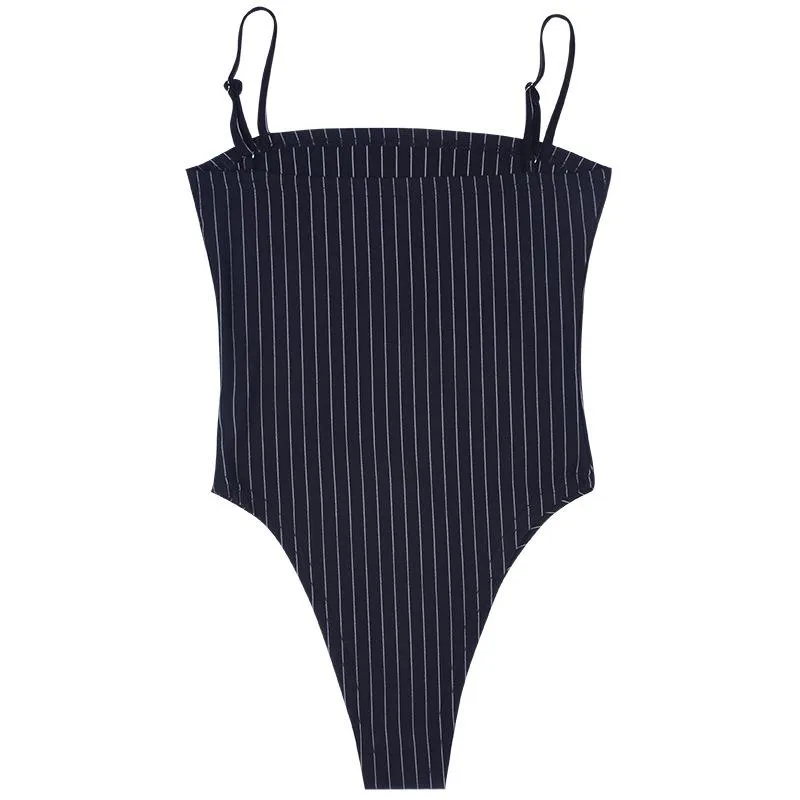 New Striped Spaghetti Straps Bodysuit