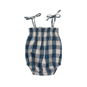 Organic Zoo Spaghetti Bodysuit  - Blue Gingham - Pottery