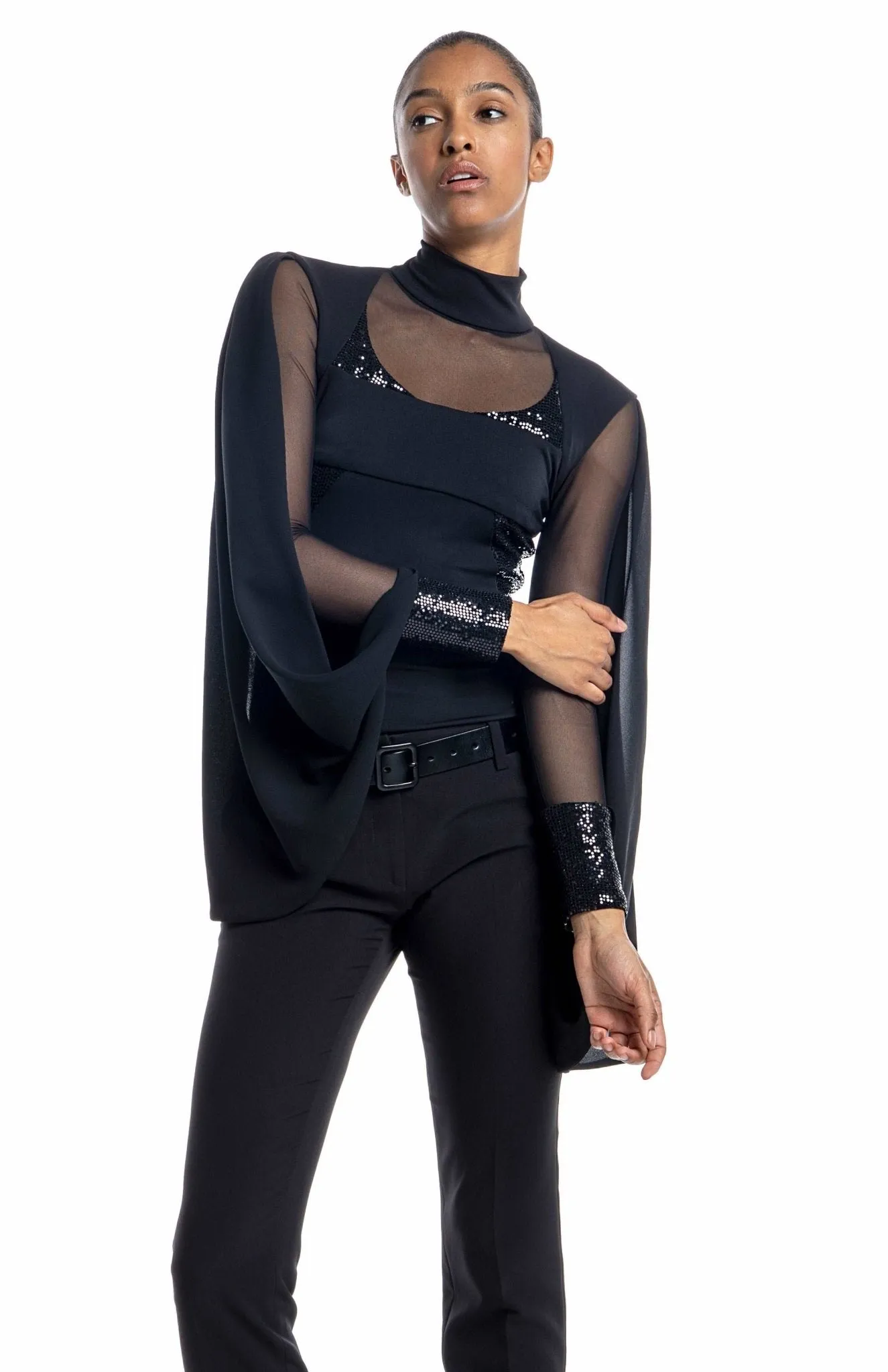 Pella | Enigmatic Glamour: Draped Sheer Bodysuit