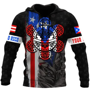 Personalized Name Puerto Rico Sun Taino Tattoo Flag Unisex Hoodie, Idea Shirt for Puerto Rican