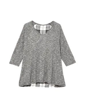 Phoebe Mixed Media Top | Charcoal Grey / White