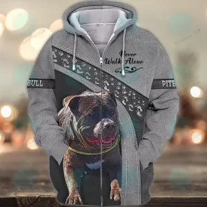 Pitbull Love Never Walk Alone 3D Full Print Shirts, Christmas Dog Memorial Gifts for loss of Dog