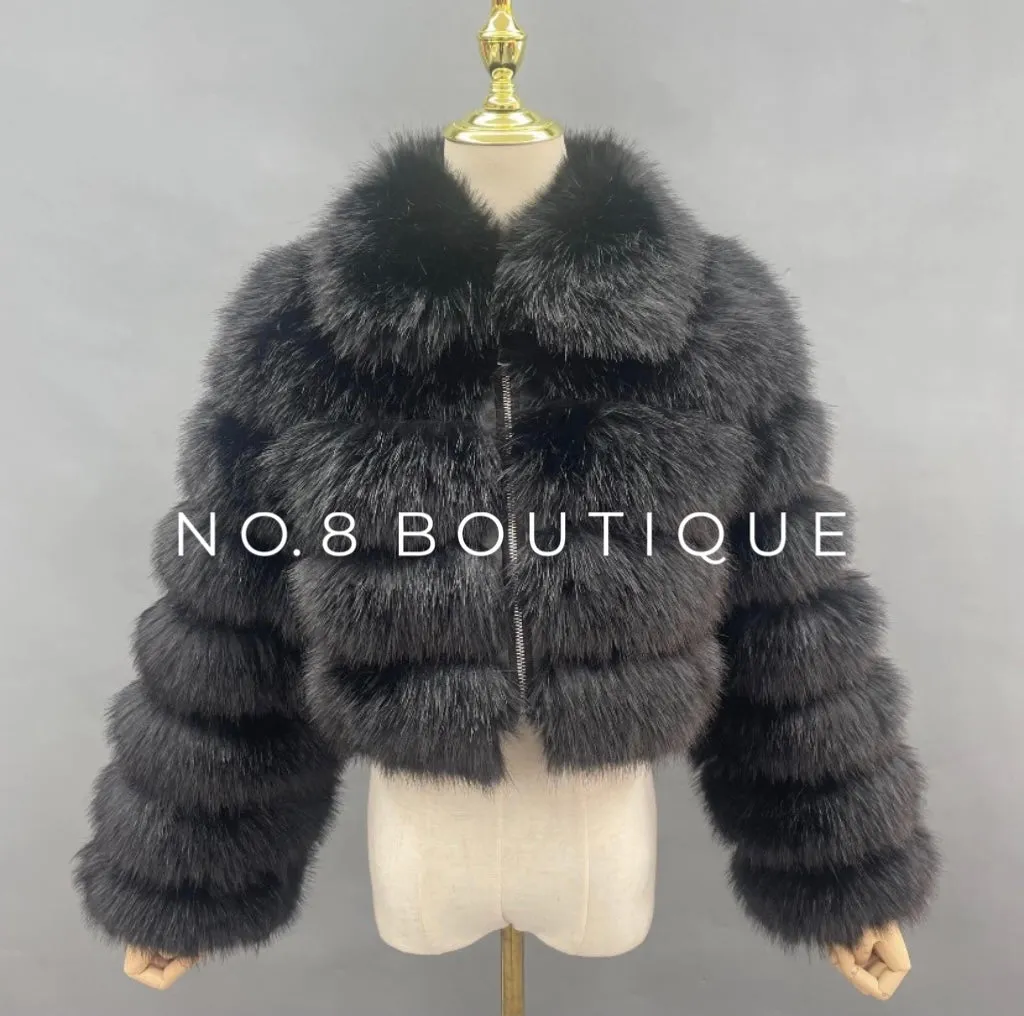 Premium Faux Fur Cropped Collar Jacket