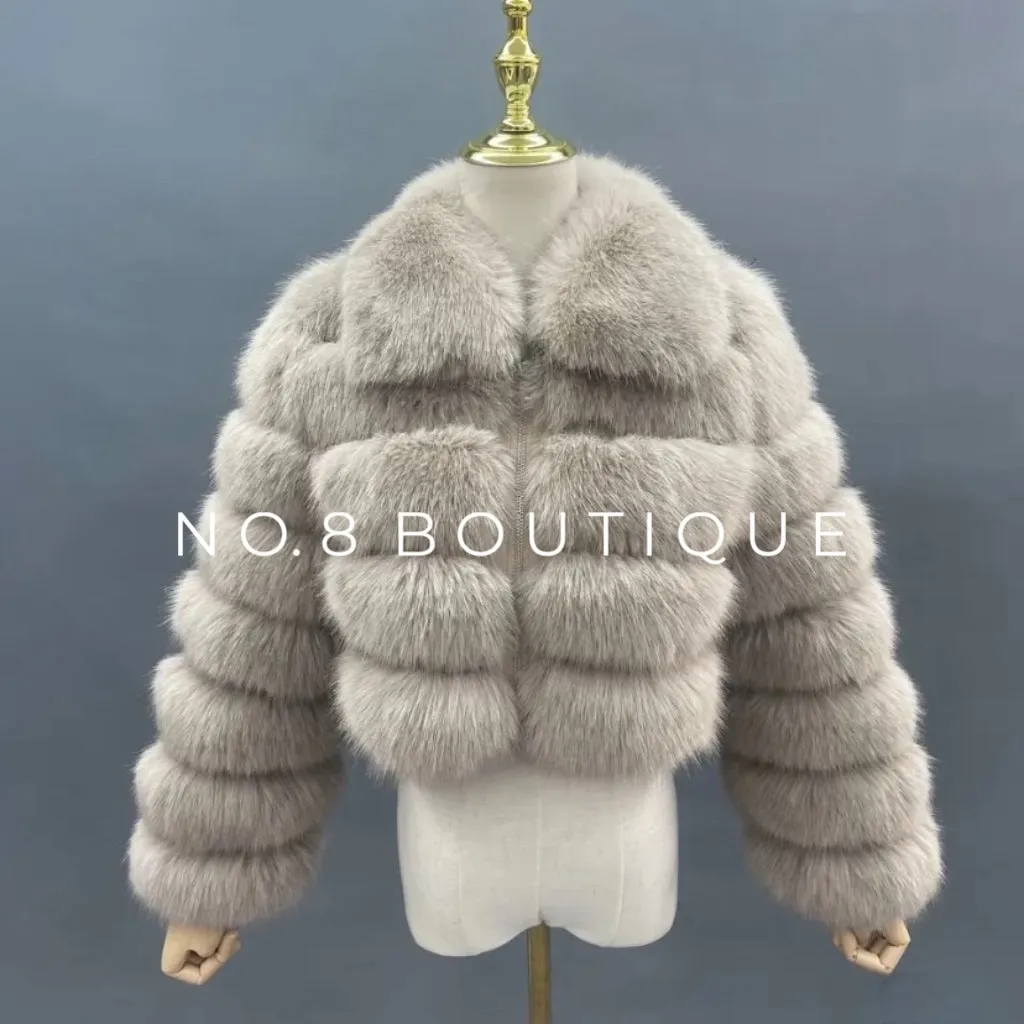 Premium Faux Fur Cropped Collar Jacket