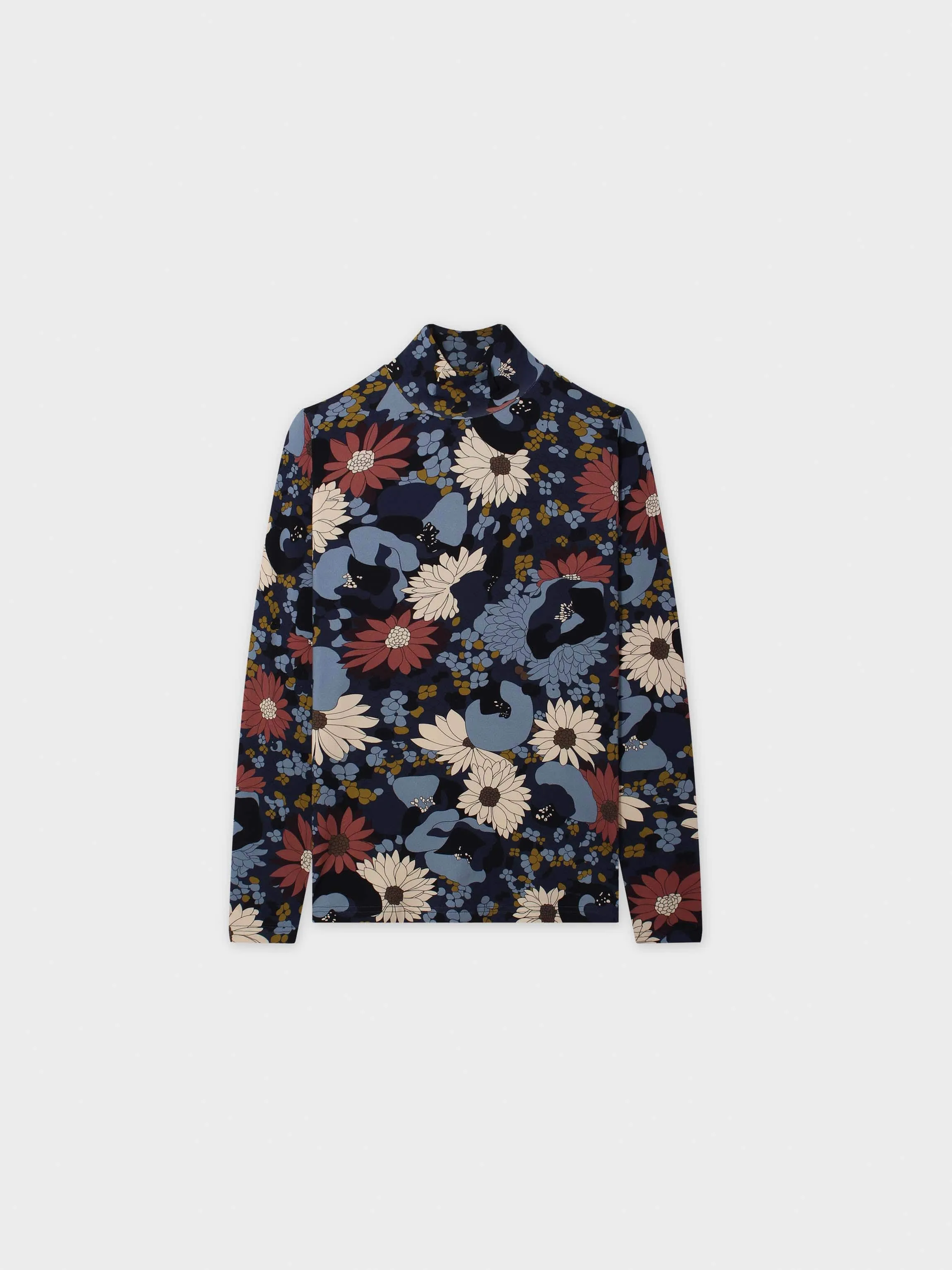 Printed Modal Turtleneck-Blue Pebbled