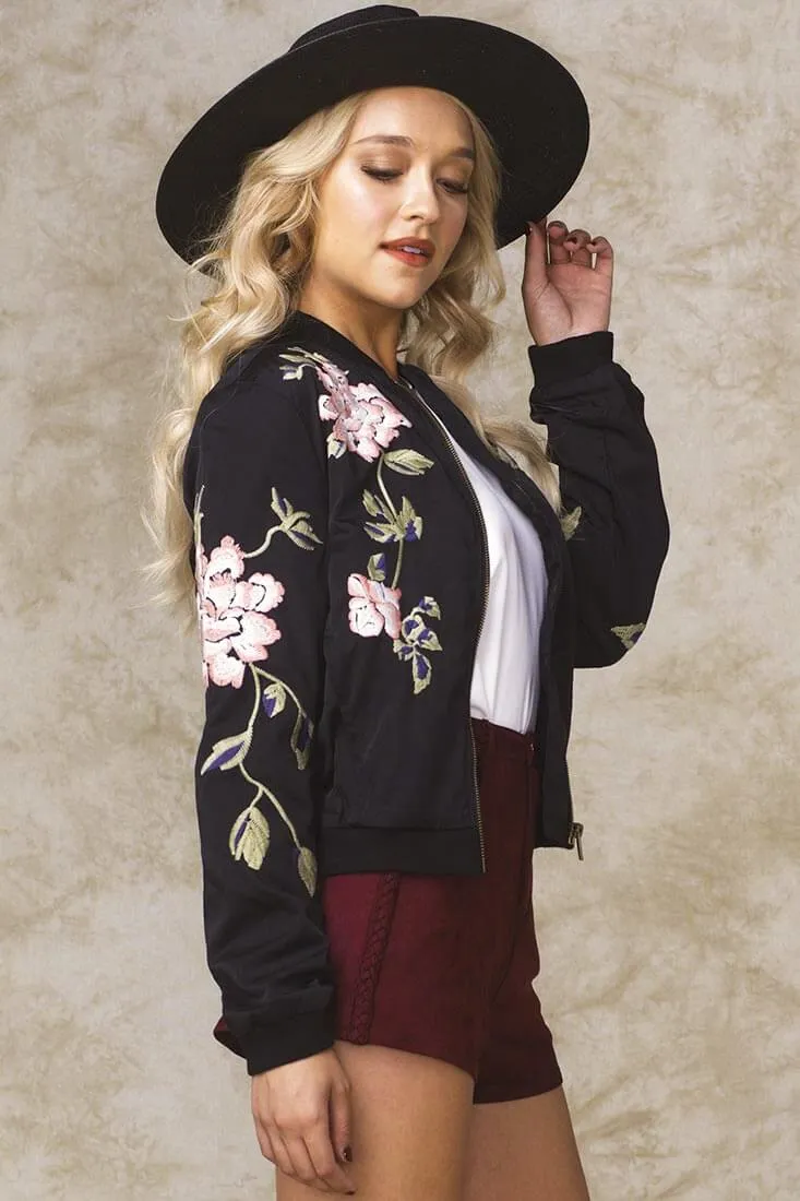 Rachel Floral Bomber Jacket Black