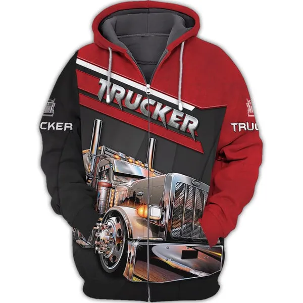 Red Truck Driver 3D Full Print Sweatshirt Shirts, Christmas Gift for Truck Driver