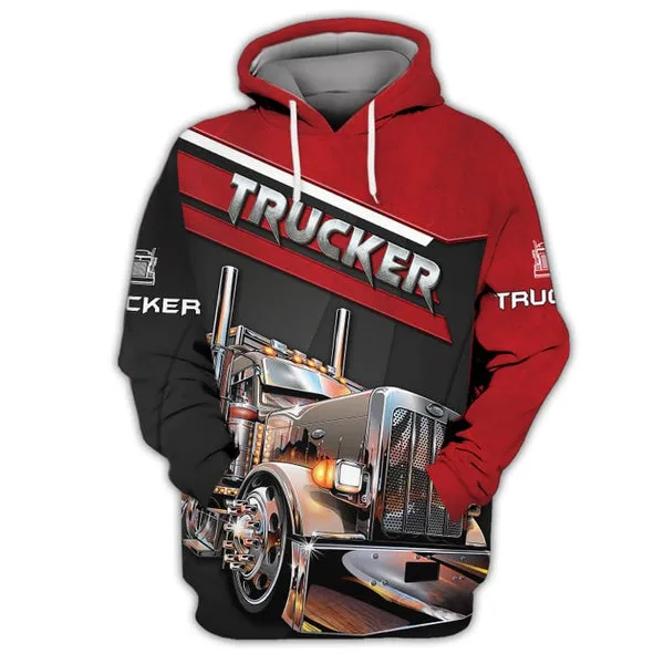 Red Truck Driver 3D Full Print Sweatshirt Shirts, Christmas Gift for Truck Driver