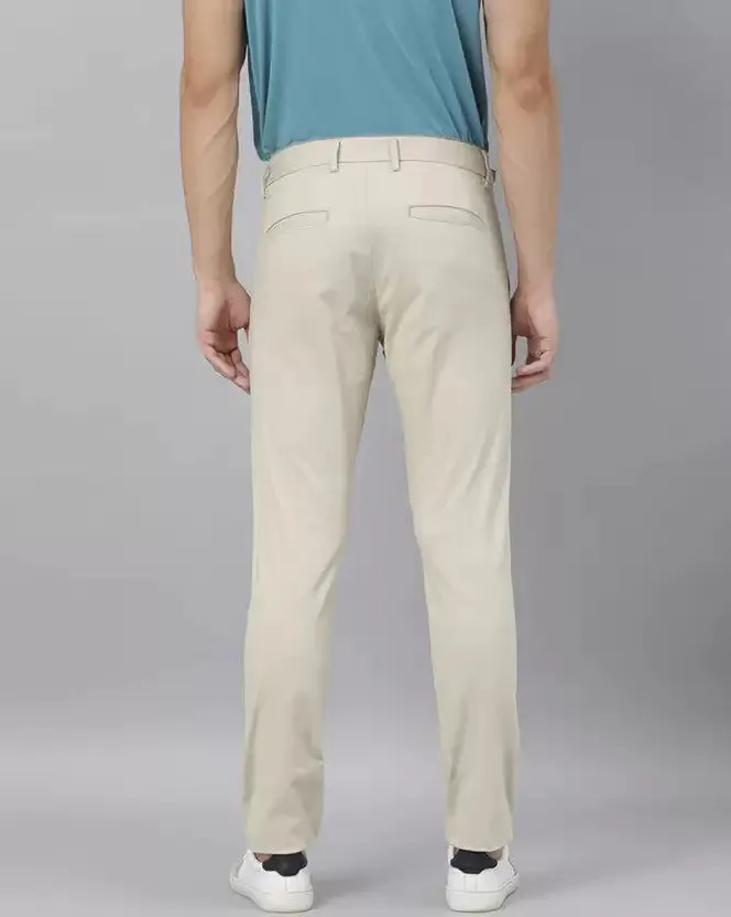 Regular Fit Men Beige Lycra Blend Trousers