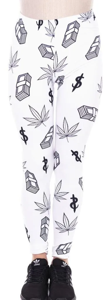 Regular Leggings (8-12 UK Size) - Weed and Money White